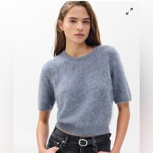 NWOT Rag & Bone Jada Brushed Short-Sleeve Cashmere Crewneck Sweater Grey Sz XXS